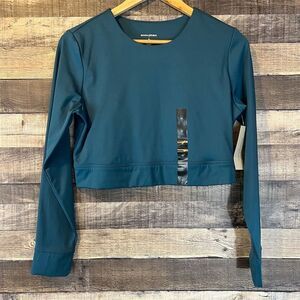 NWT Banana Republic Women's Teal Blue Cropped Long Sleeve Compression Top Size M